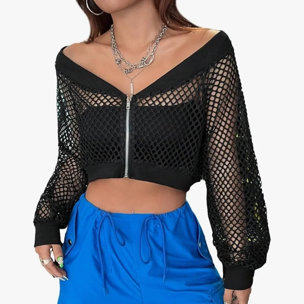 Black Mesh Off-Shoulder Top